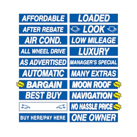 Car Dealer Depot 15" White & Blue Adhesive Windshield Slogans: No Hassle Price Pk 163-NO